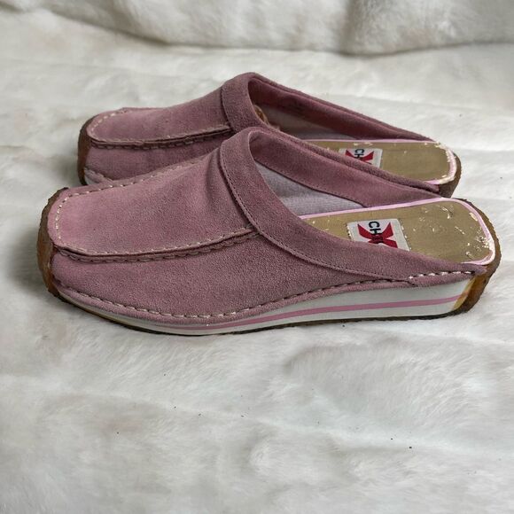 Chilis  Bobbie leather suede pink  slip on clogs square toe rubber soles SZ8.5 M - Picture 1 of 8